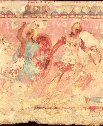 Amazonen kämpfen gegen einen griechischen Krieger, Seite eines Sarkophags aus Tarquinia, spätes 4. Jahrhundert v. Chr. von Unbekannt Unbekannt